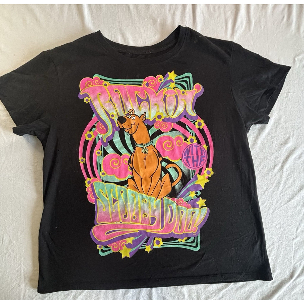 Scooby-Doo Psychedelic Graphic T-Shirt Black Neon Cartoon Tee Jerry Leigh L